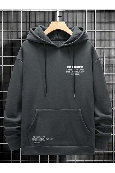 PERISENSE Hanorac oversize cu glugă, unisex, cu imprimeu HAPPIEST