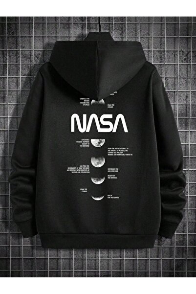 Hunors Sportswear & Company Men's Oversize NASA Planet Back Printed Hooded Sweatshirt
