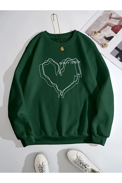 Hunors Sportswear & Company Oversize Green 3heart Printed Sweatshirt