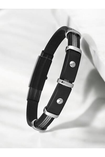 Santa Barbara Polo & Racquet Club Black Steel Men's Bracelet – Masculine Model with Silver Screw