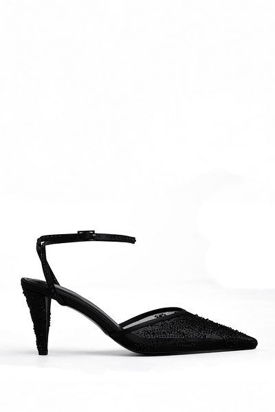 Tasarım Pantofi stiletto de damă cu toc subțire din plasă și curele la gleznă brodate cu pietre – tochuri elegante