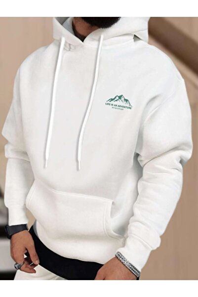 PERISENSE Hanorac oversize cu glugă cu imprimeu White Life Is An Adventure