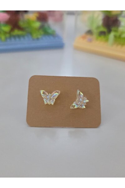 AyShope Antialerjik Şeffaf Uçlu Bioplast Kelebek Desenli Silikon Küpe