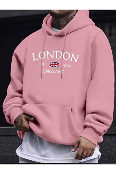 kahire Ανδρικό φούτερ London England με στάμπα με κουκούλα και τσέπες καγκουρό