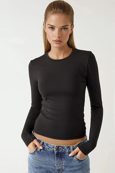 Hiccup Long Sleeve Round Neck Stretchy Top