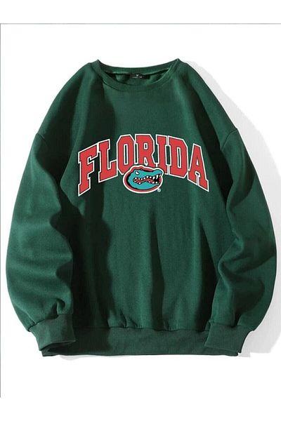 Hunors Sportswear & Company Women's Green Oversize Crocodile Printed Sweatshirt