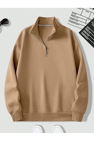 kahire Unisex Stand Collar Half Zipper Oversize Sweatshirt