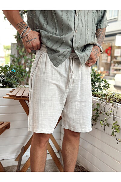 manch collection Κρέμα βασικού σορτς από ύφασμα Muslin