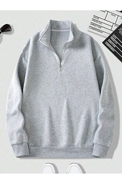 kahire Unisex Stand Collar Half Zipper Oversize Sweatshirt