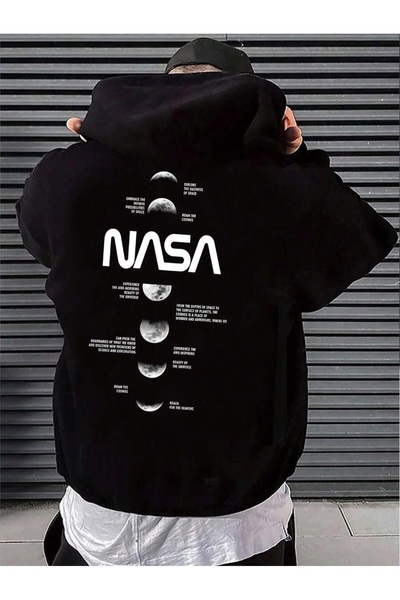 Hunors Sportswear & Company Men's Oversize NASA Planet Back Printed Hooded Sweatshirt