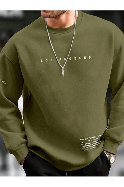 Hunors Sportswear & Company Men's Los Angeles Right Sleeve-Left Waist Printed Oversize Sweatshirt