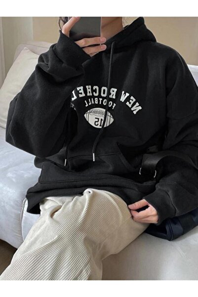 PERISENSE سويت شيرت بقلنسوة كبير الحجم مطبوع من روشيل للجنسين