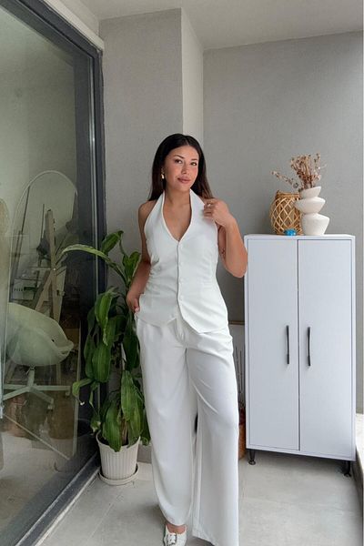 Güneş Halter Neck Vest Palazzo Suit – Cles Couture