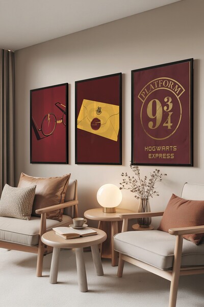 Postifull Siyah Tablo Seti, 3 Adet Siyah Çerçeveli Poster Wizard-HP Model No:...