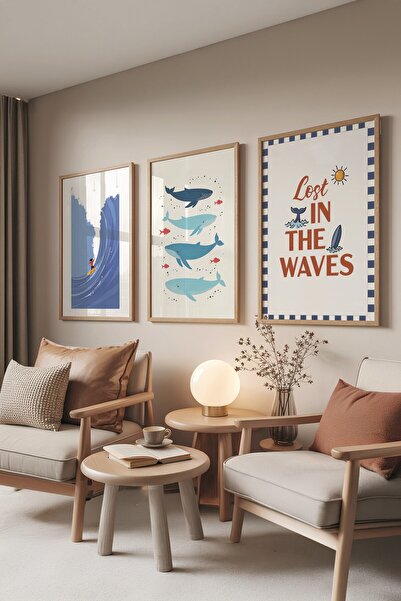 Postifull Set de pictură din lemn, poster cu 3 rame din lemn Lost in the Wave...