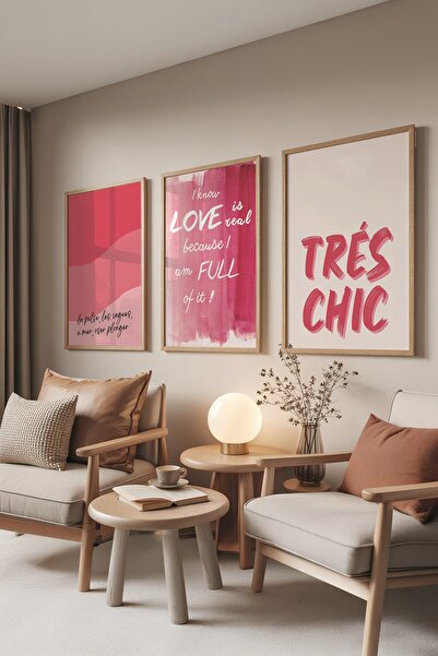 Postifull Set de pictură din lemn, 3 posteri cu cadru din lemn Tres Chic Mode...