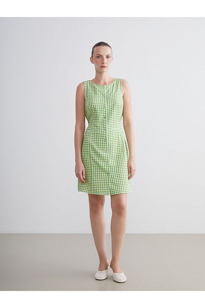 LC Waikiki Crew Neck Plaid Mini Shirt Dress