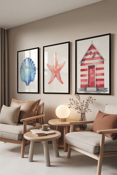 Postifull Black Painting Set, 3 Pieces Black Framed Poster Summer Icons Model No:300824, Colorful Wall Decor