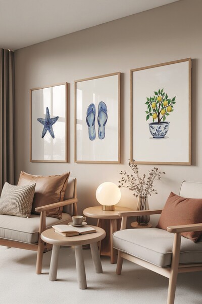 Postifull Set de pictură din lemn, 3 posteri cu cadru din lemn Mini model de ...