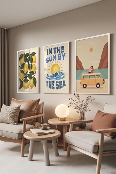 Postifull Комплект бяла табла, 3 броя плакати с бяла рамка „Sun by the Sea“ М...