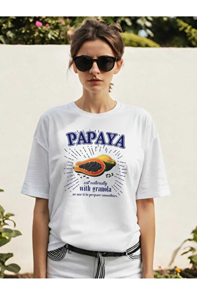 Ankhises Tricou oversize cu imprimeu frontal Papaya Bărbați Femei Tricou din bumbac cu decolteu