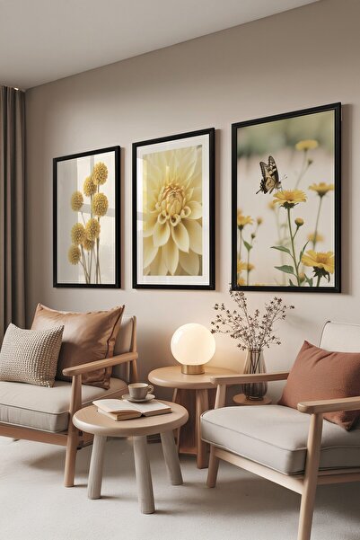 Postifull Siyah Tablo Seti, 3 Adet Siyah Çerçeveli Poster Bees & Flowers Mode...