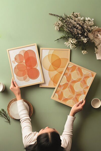 Postifull Ahşap Tablo Seti, 3 Adet Ahşap Çerçeveli Poster abstract Model No:300867, Yellow Duvar Dekoru