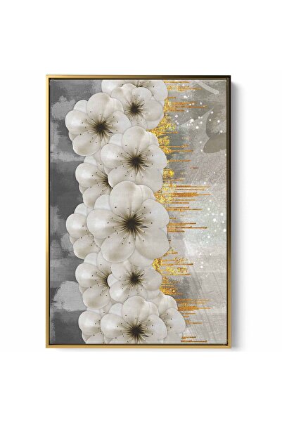 LOWHA لوحة فنية جدارية من القماش مشدودة على إطار خشبي بإطار ذهبي عائم وتصميم فني زهري