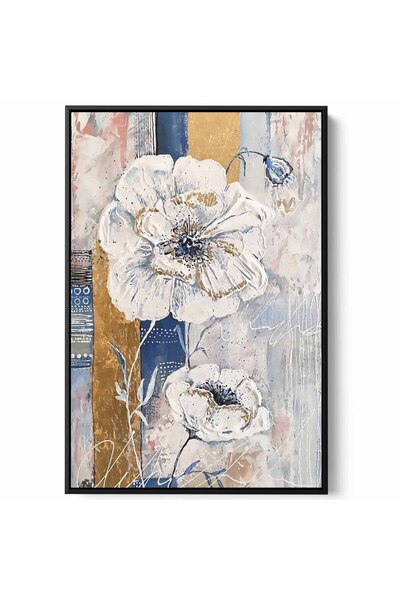 LOWHA لوحة فنية جدارية من القماش مشدودة على إطار خشبي بإطار أسود عائم وتصميم زهرة متفتحة