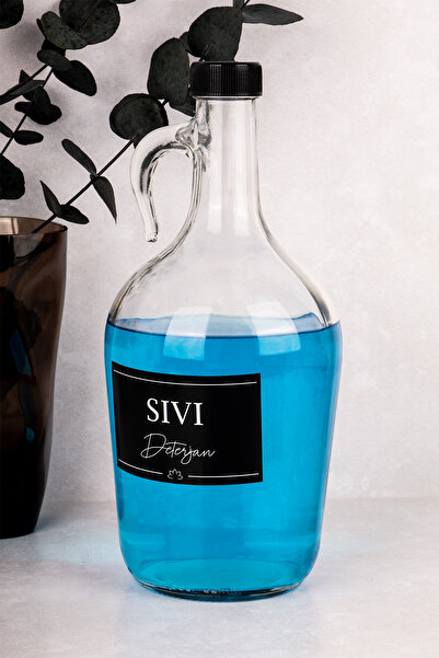 Dolkin Home Sıvı Deterjan Etiketli Cam Galon Şişe 1500 ml Deterjan Saklama Kutusu Banyo Düzenleyici