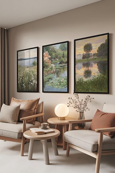 Postifull Siyah Tablo Seti, 3 Adet Siyah Çerçeveli Poster Spring View Model N...