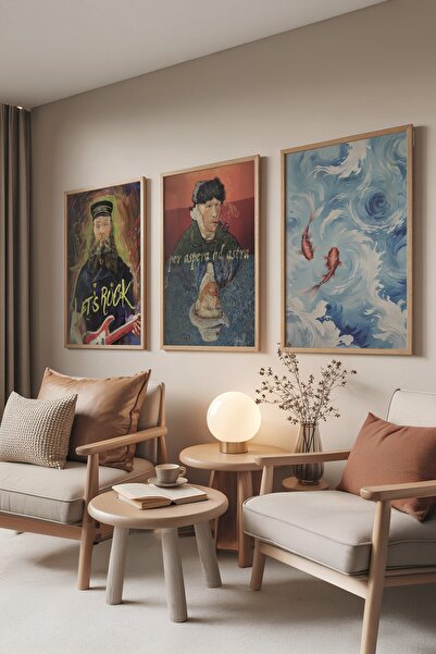 Postifull Ahşap Tablo Seti, 3 Adet Ahşap Çerçeveli Poster Van Gogh Model No:3...