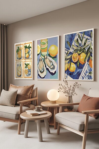 Postifull Beyaz Tablo Seti, 3 Adet Beyaz Çerçeveli Poster Mussel & Lemon Mode...