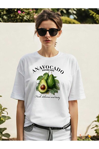Ankhises تي شيرت أبيض كبير الحجم مطبوع عليه الأفوكادو للرجال والنساء من القطن...