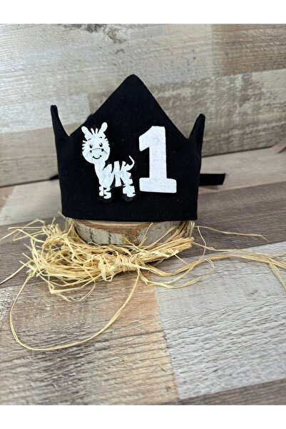 Feriatolye El yapımı Siyah 1 yaş taç Safari konsept zebra figürlü