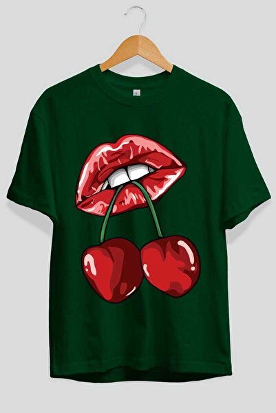 Ankhises Trešnja Trešnje 11 prednja Štampano zelena Oversize kroj T-shirt Muš...