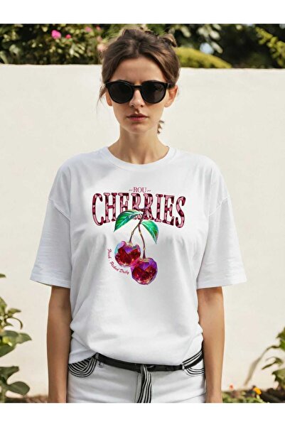 Ankhises تي شيرت Cherry Cherries 4 مطبوع من الأمام كبير الحجم للرجال والنساء ...