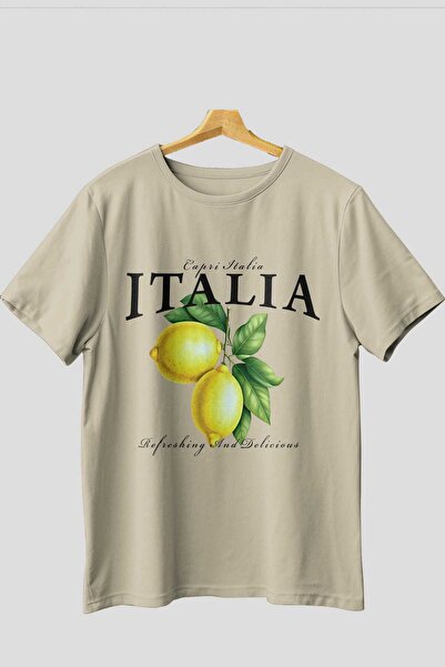 Ankhises italia Lemon μπροστινό εμπριμέ μπλουζάκι Oversize Ανδρικό Γυναικείο Βαμβακερό μπλουζάκι με λαιμόκοψη