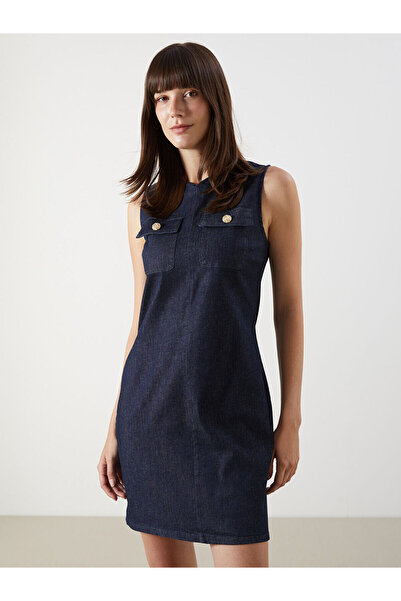LC Waikiki Μίνι τζιν φόρεμα με γιακά Indigo Kaçık