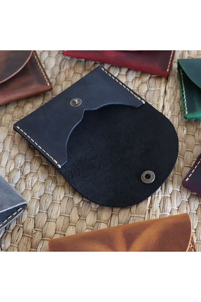 Derici Amca Handmade Leather Card Holder Wallet - Antique Snap Fastener Minimal Card Holder Wallet