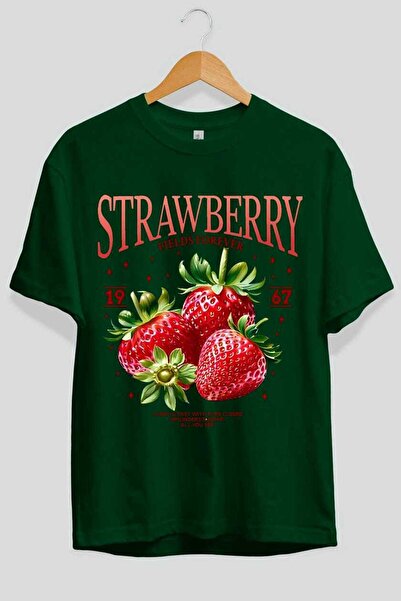 Ankhises Μπλουζάκι με στάμπα φράουλας στο μπροστινό μέρος, πράσινο, oversize,...