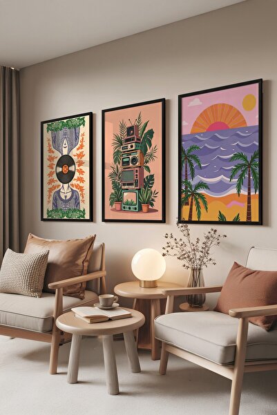 Postifull Set de picturi negre, 3 posteri cu cadru negru Vintage Indie Model ...