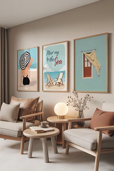 Postifull Set de pictură din lemn, poster cu rame din lemn 3 bucăți By The Se...