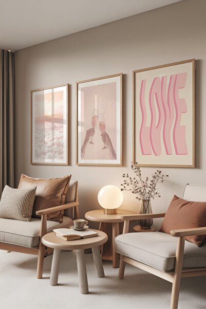 Postifull Ahşap Tablo Seti, 3 Adet Ahşap Çerçeveli Poster Soft Vibe Model No:...