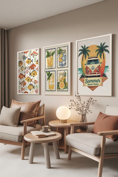 Postifull Set belih slika, 3 komada belih uokvirenih postera, model za letnju...