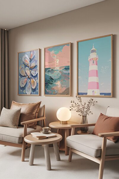 Postifull Ahşap Tablo Seti, 3 Adet Ahşap Çerçeveli Poster summer Model No:300...