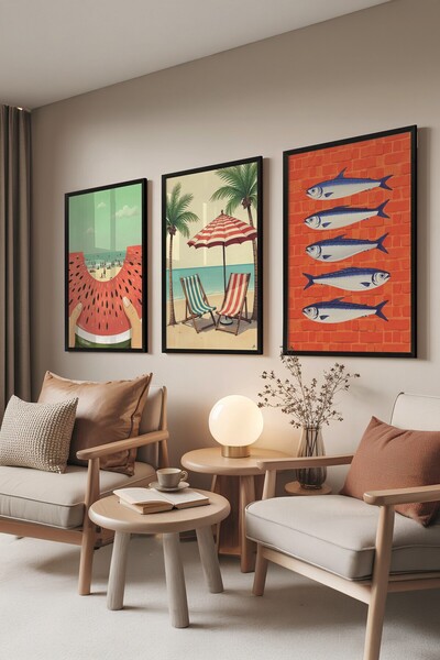 Postifull Set de picturi negre, 3 bucăți poster cu cadru negru pepene galben ...