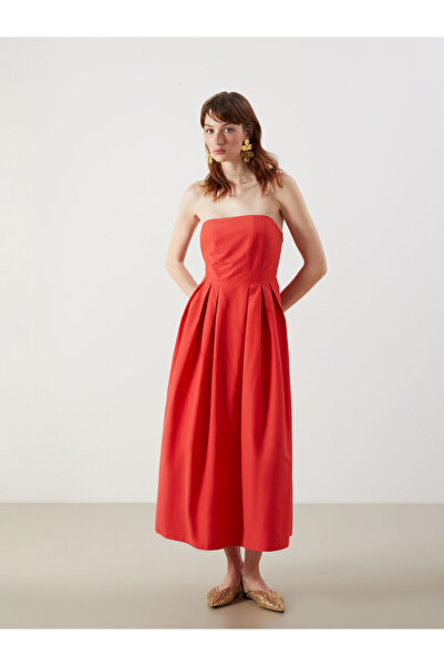 LC Waikiki Vizyon New Season Strapless Collar Poplin Dress