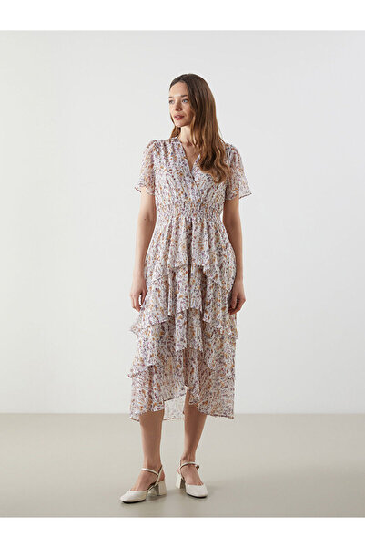 LC Waikiki Nevavm Double-Breasted Collar Floral Dress with a Difference
