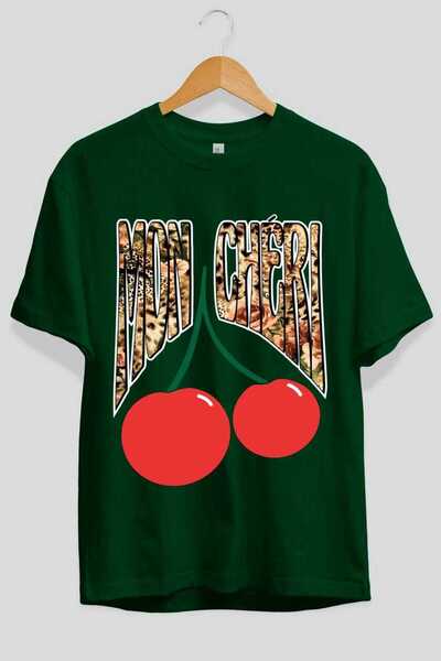 Ankhises Tricou oversize verde cu imprimeu frontal Mon Cherry Cherries Bărbaț...